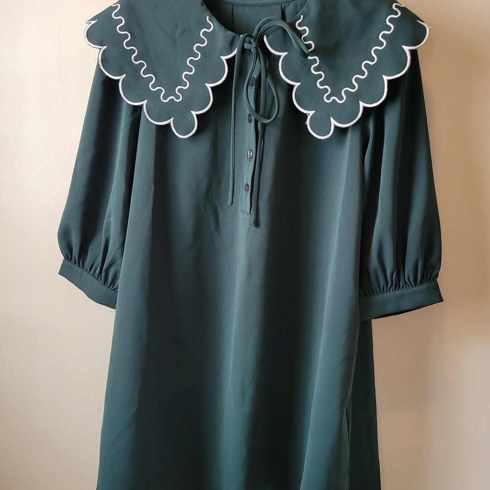 Source Unknown Teal Dress with Scalloped Collar